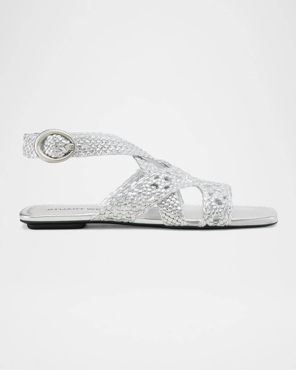 Thea Metallic Braided Slingback Sandals
